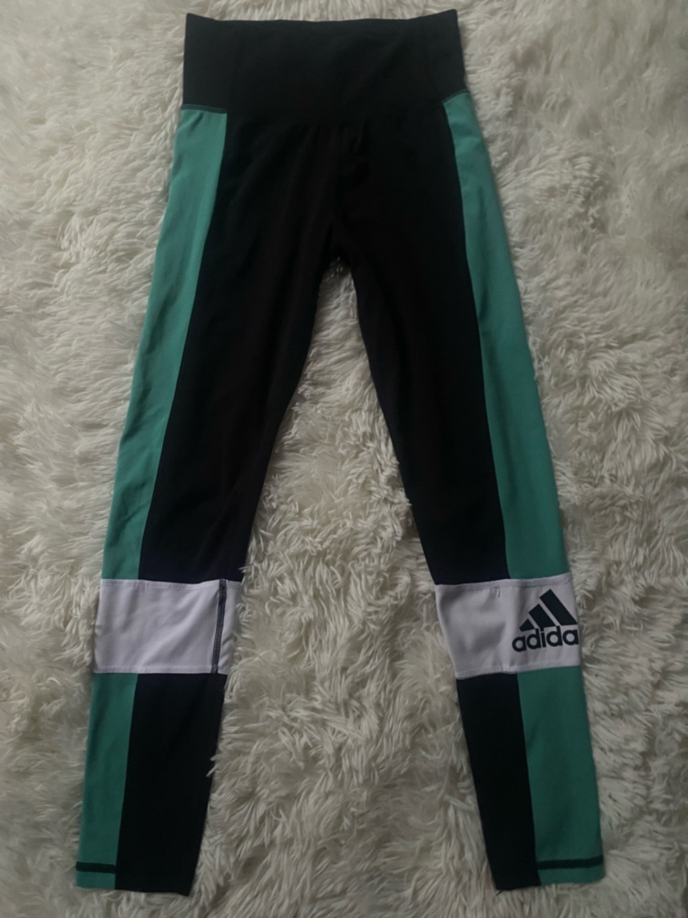 adidas Black & Teal Panel Leggings with White Knee Bands